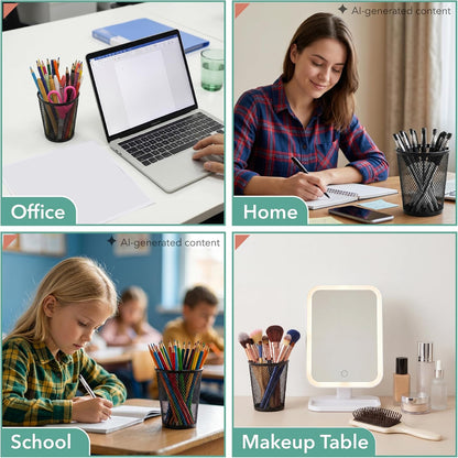 Mesh Pencil Holder Set, 6 Pack, Metal Desk Organizer Cups