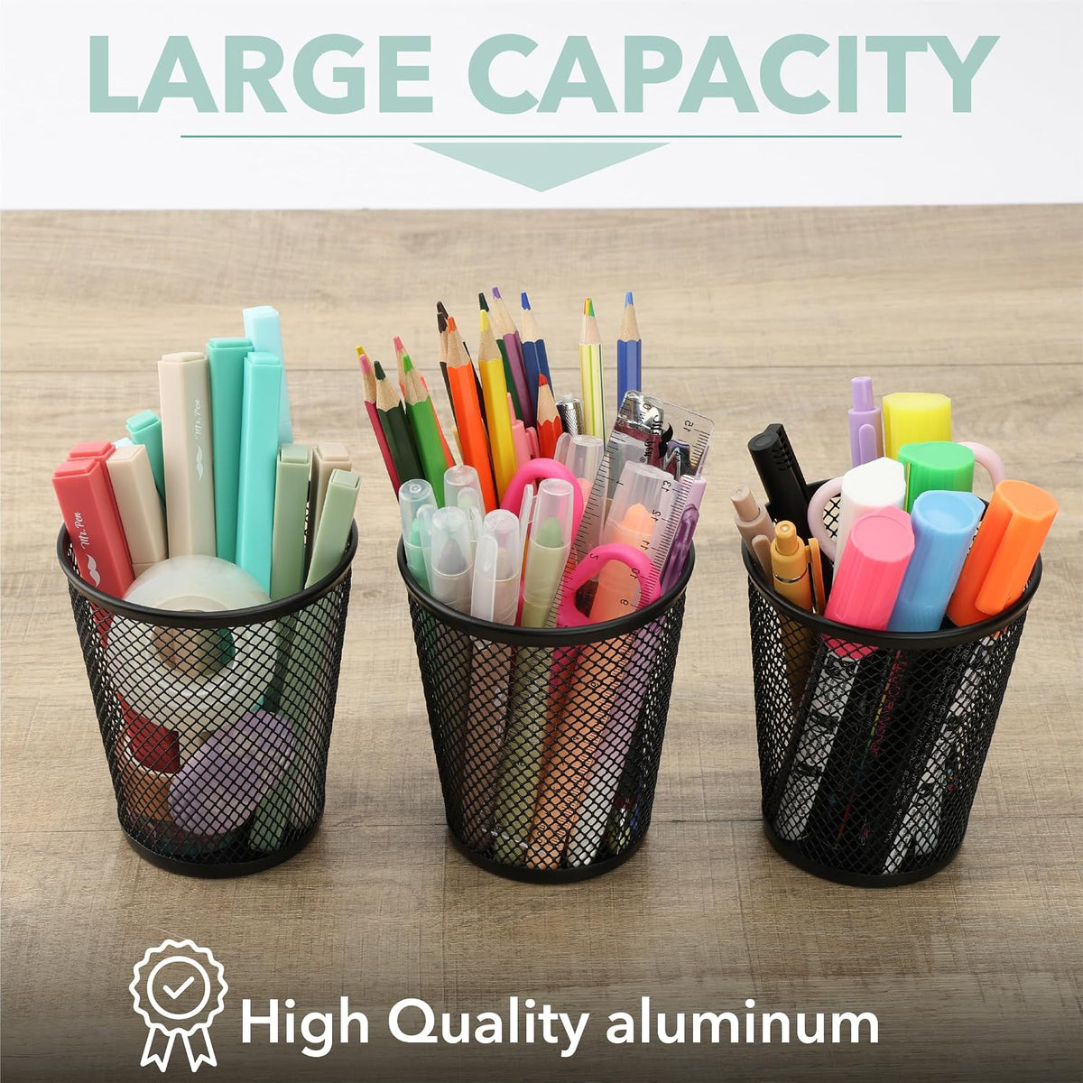 Mesh Pencil Holder Set, 6 Pack, Metal Desk Organizer Cups