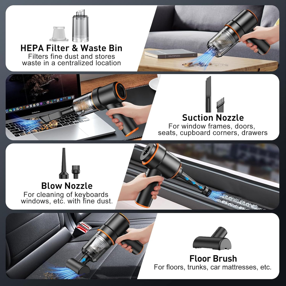 Handheld Car Vacuum Cleaner, Hand Held Vacuum Cleaner and Air Duster