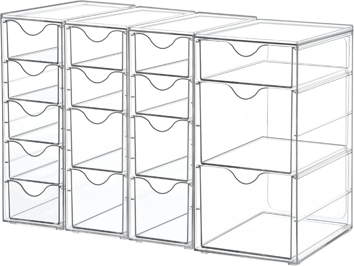 4 Set Acrylic Desk Organizer with 16 Drawers for Office, Makeup