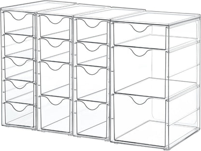 4 Set Acrylic Desk Organizer with 16 Drawers for Office, Makeup