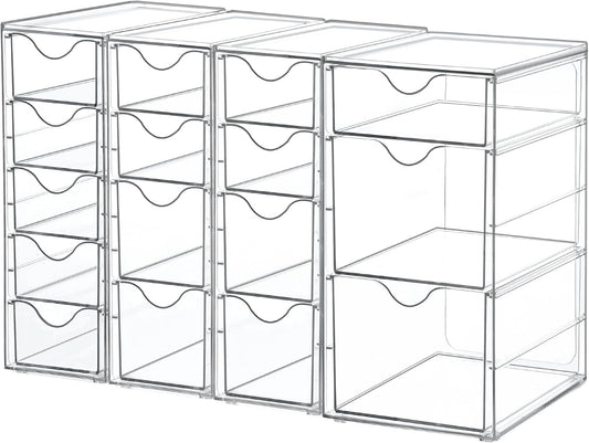 4 Set Acrylic Desk Organizer with 16 Drawers for Office, Makeup