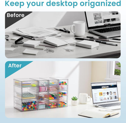 4 Set Acrylic Desk Organizer with 16 Drawers for Office, Makeup