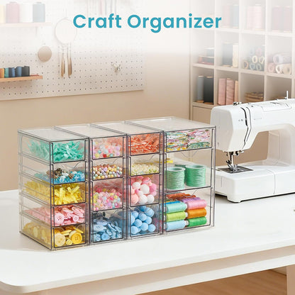 4 Set Acrylic Desk Organizer with 16 Drawers for Office, Makeup