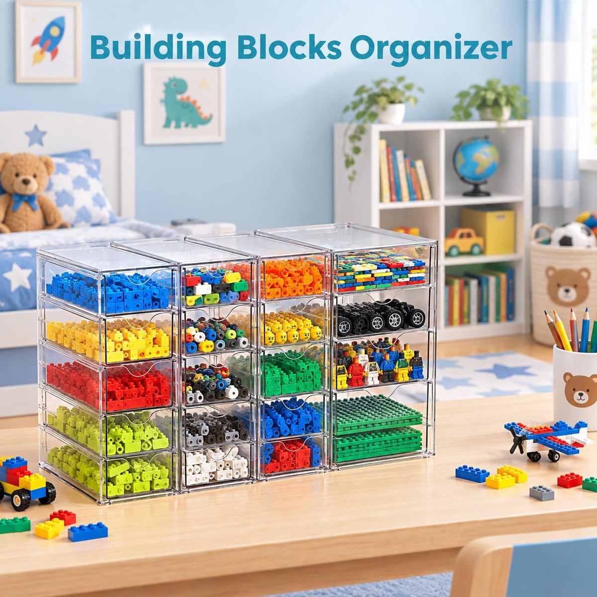 4 Set Acrylic Desk Organizer with 16 Drawers for Office, Makeup