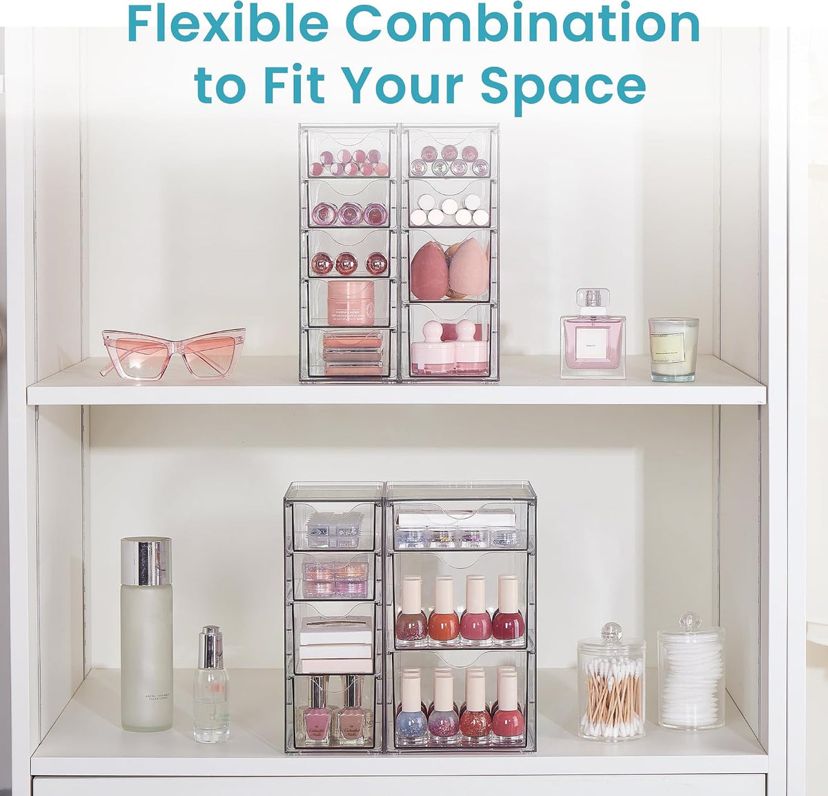 4 Set Acrylic Desk Organizer with 16 Drawers for Office, Makeup