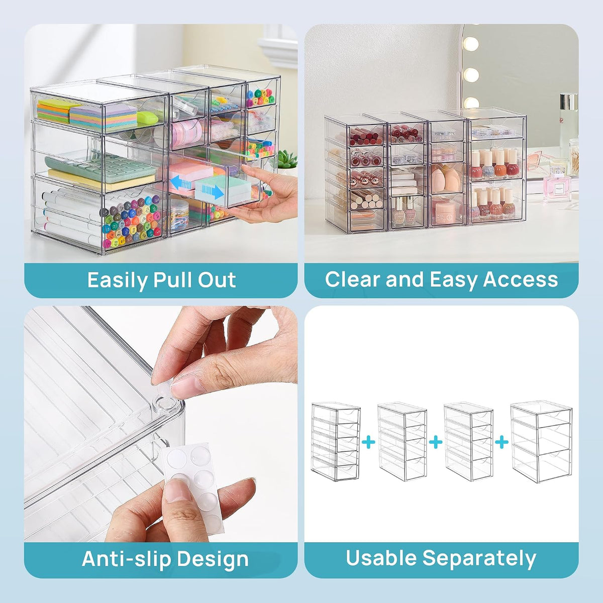 4 Set Acrylic Desk Organizer with 16 Drawers for Office, Makeup
