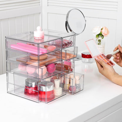 4 Set Acrylic Desk Organizer with 16 Drawers for Office, Makeup