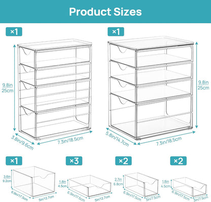 4 Set Acrylic Desk Organizer with 16 Drawers for Office, Makeup