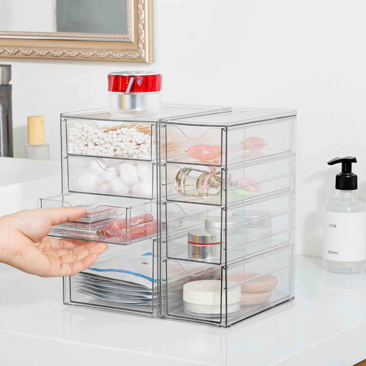 4 Set Acrylic Desk Organizer with 16 Drawers for Office, Makeup