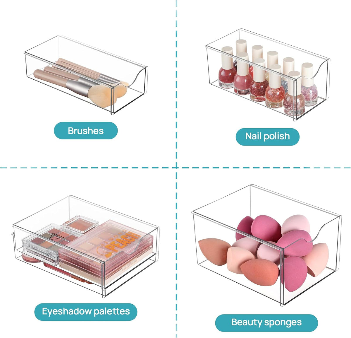 4 Set Acrylic Desk Organizer with 16 Drawers for Office, Makeup