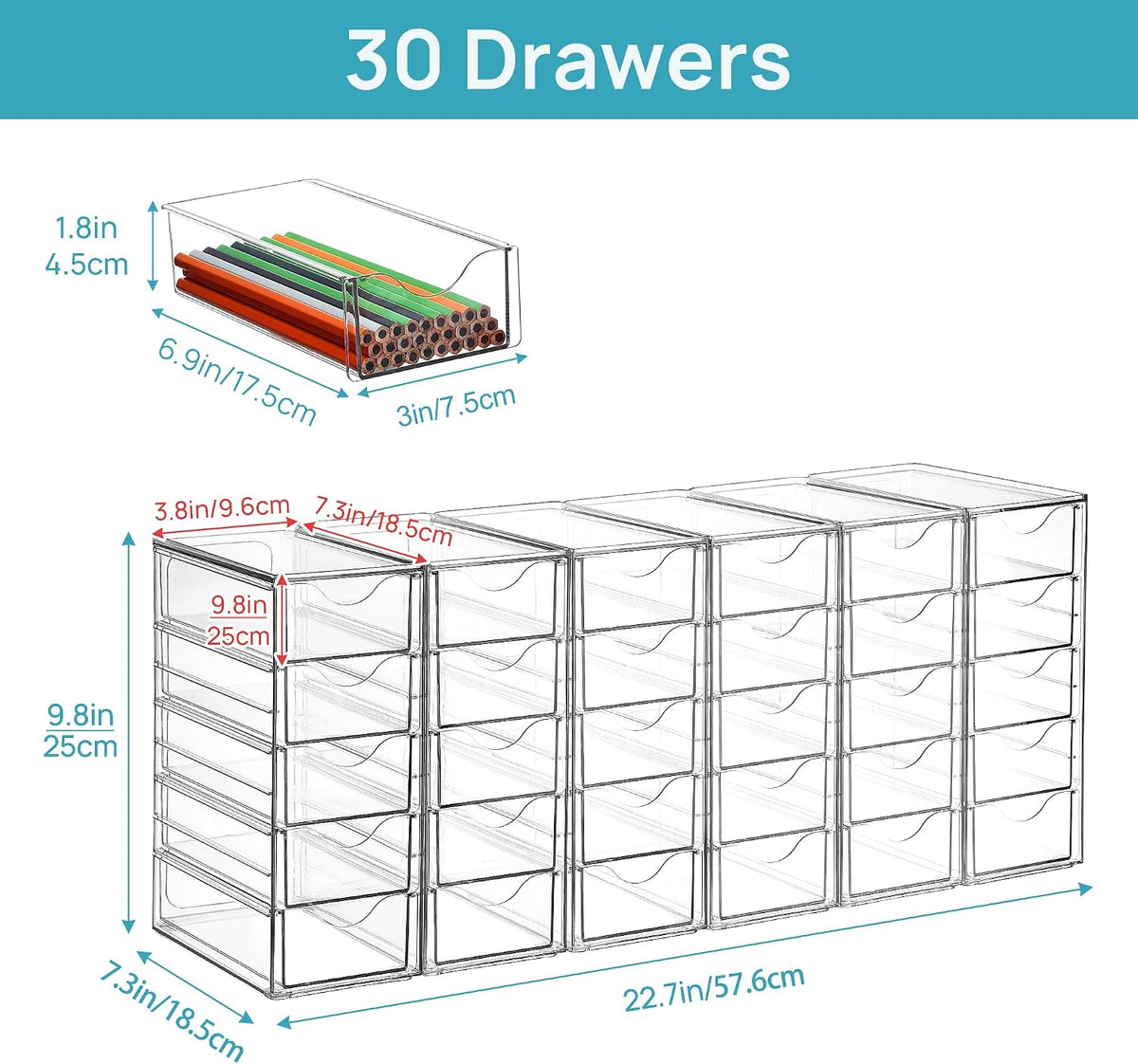 4 Set Acrylic Desk Organizer with 16 Drawers for Office, Makeup