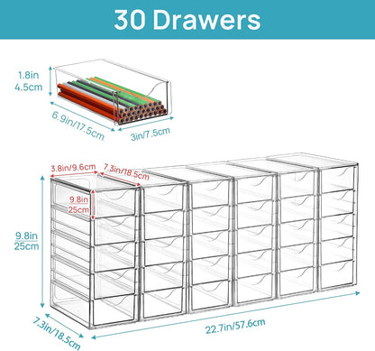 4 Set Acrylic Desk Organizer with 16 Drawers for Office, Makeup