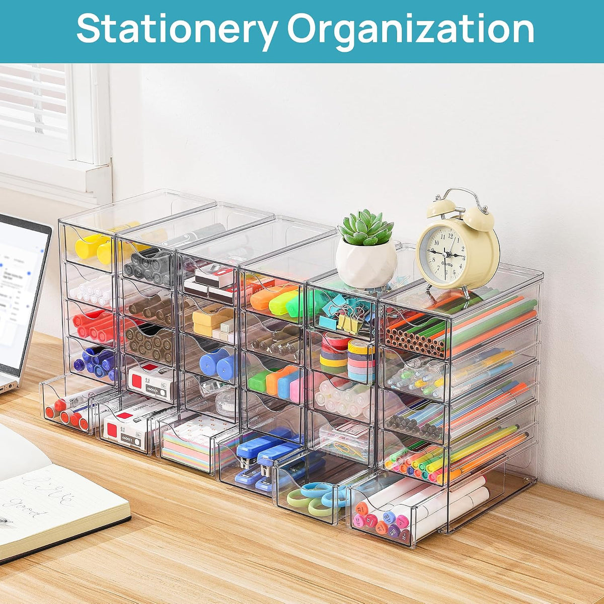 4 Set Acrylic Desk Organizer with 16 Drawers for Office, Makeup