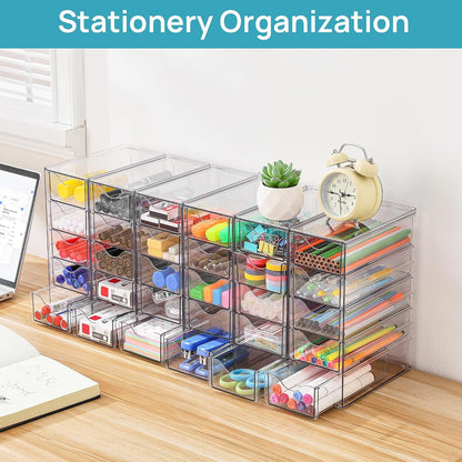 4 Set Acrylic Desk Organizer with 16 Drawers for Office, Makeup