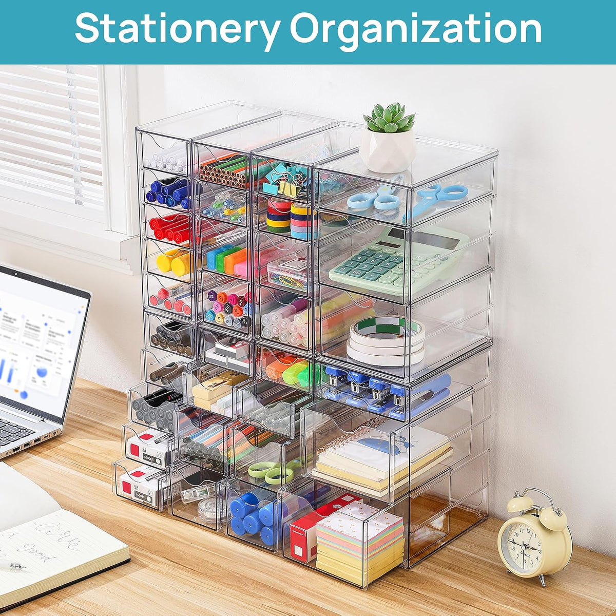 4 Set Acrylic Desk Organizer with 16 Drawers for Office, Makeup