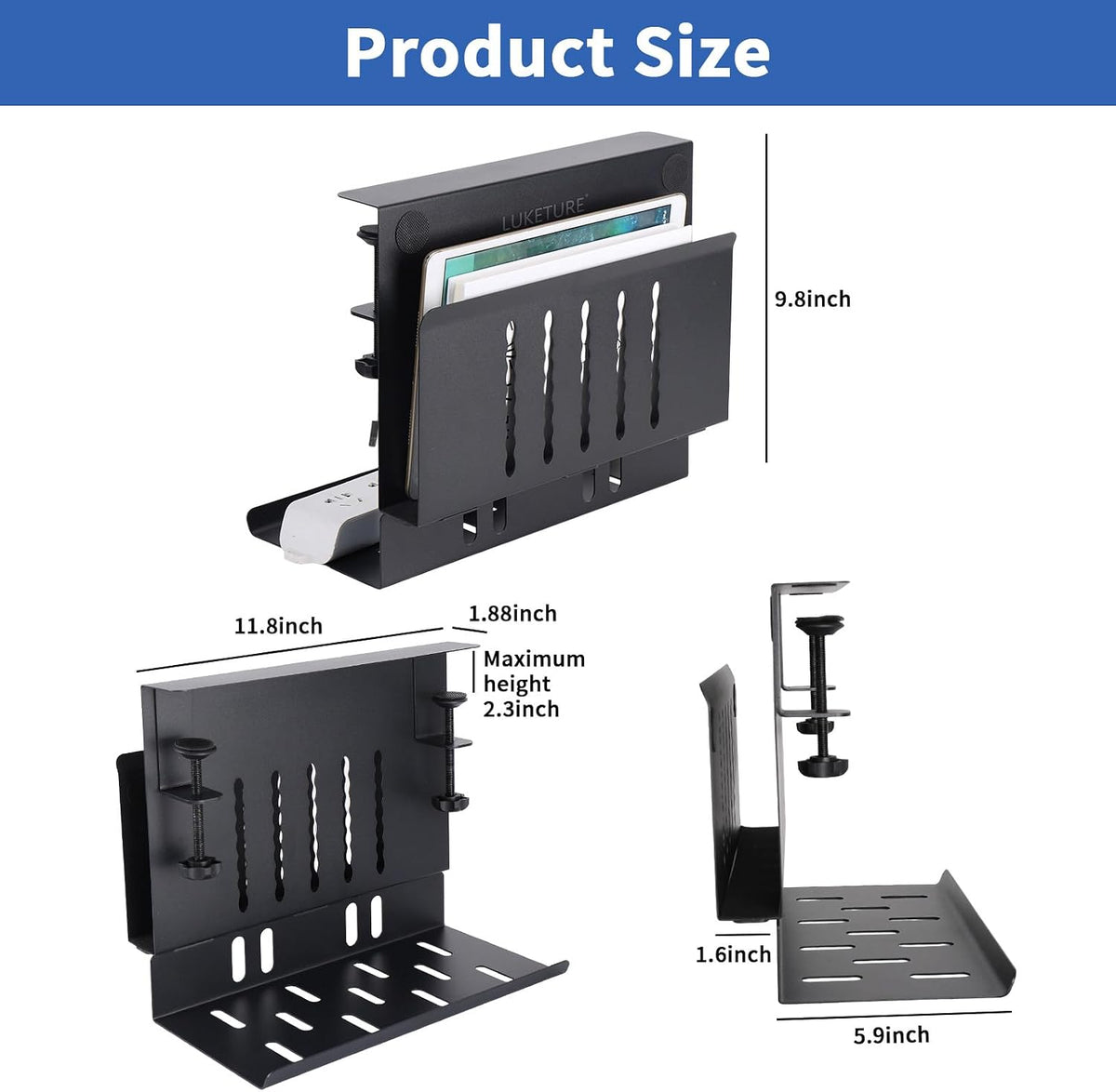 Desk Side Storage,11-4/5" Power Strip Cable Management Tray