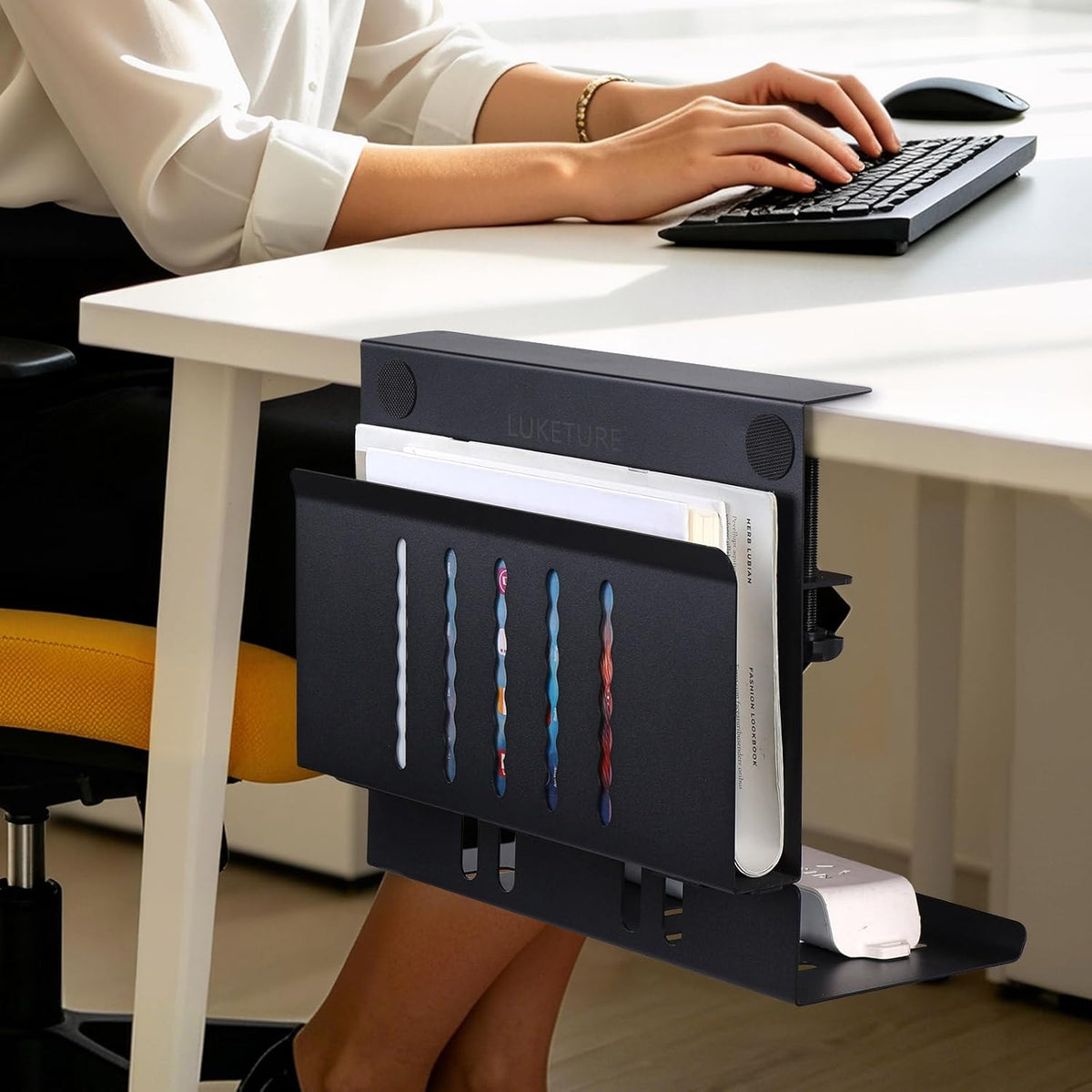 Desk Side Storage,11-4/5" Power Strip Cable Management Tray