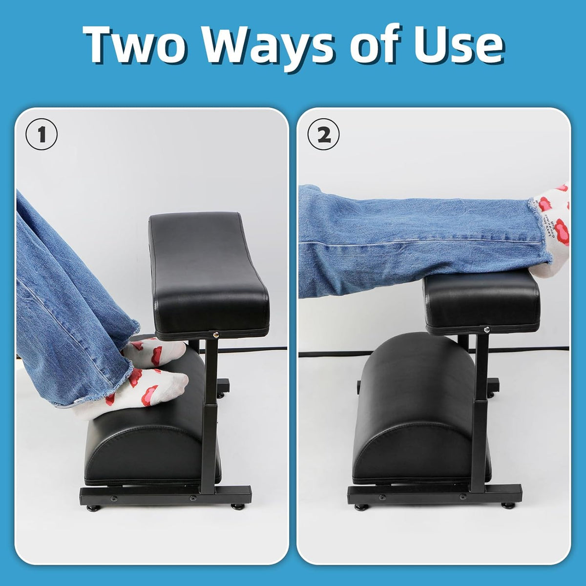 Adjustable Foot Rest Under Desk Footrest Wide Leg Rest 5 Height Positions PU Leather Covered for Desk Office Gaming Chairs Ergonomic, 16.5" L × 12.9" D × 18" H