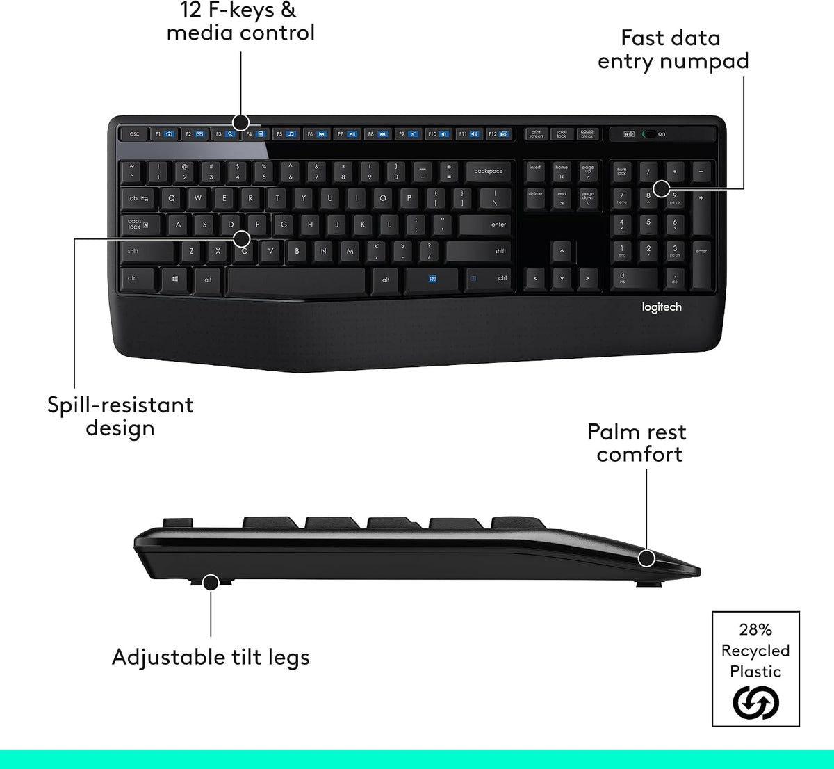 MK345 Full Size Wireless Keyboard and Mouse Combo - Black