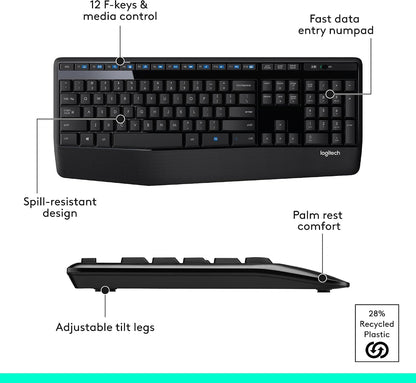 MK345 Full Size Wireless Keyboard and Mouse Combo - Black