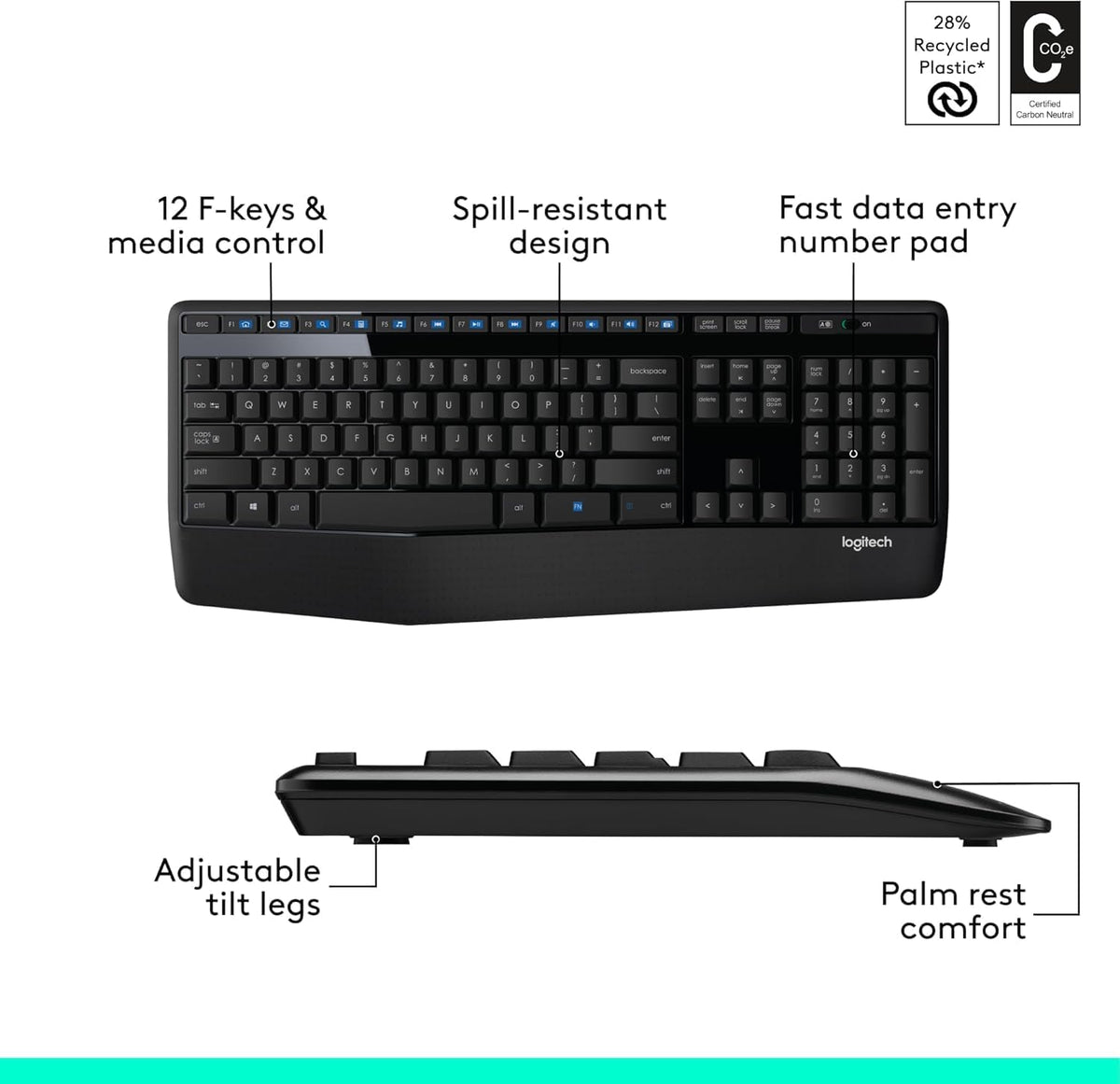 MK345 Full Size Wireless Keyboard and Mouse Combo - Black