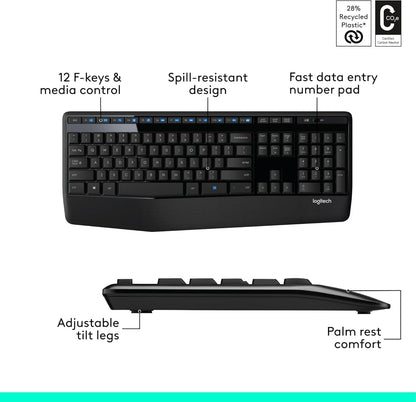 MK345 Full Size Wireless Keyboard and Mouse Combo - Black