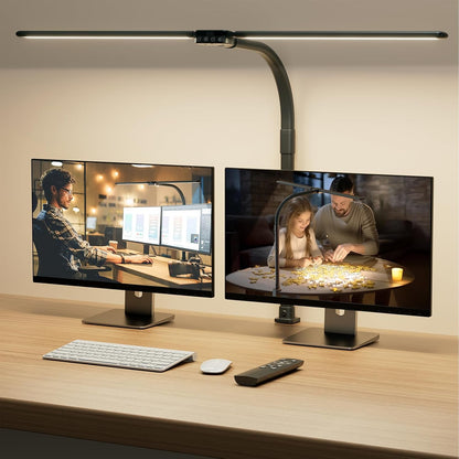 LED Desk Lamp for Home Office - Dimmable Computer Desk Light with Clamp, Modern Architect Task Lamp with Color Changing, Flexible Desktop Lamp with Gooseneck for Monitor, Double Head, Black