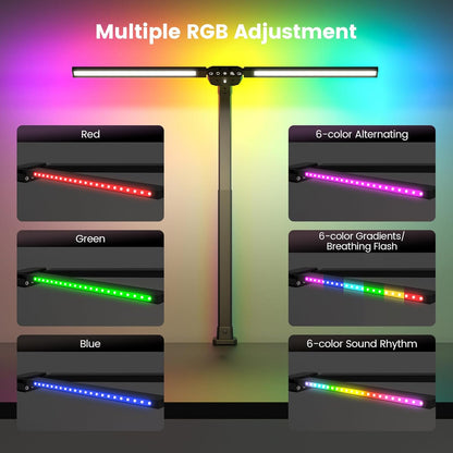 LED Desk Lamp for Home Office - Dimmable Computer Desk Light with Clamp, Modern Architect Task Lamp with Color Changing, Flexible Desktop Lamp with Gooseneck for Monitor, Double Head, Black