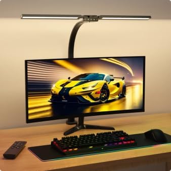 LED Desk Lamp for Home Office - Dimmable Computer Desk Light with Clamp, Modern Architect Task Lamp with Color Changing, Flexible Desktop Lamp with Gooseneck for Monitor, Double Head, Black