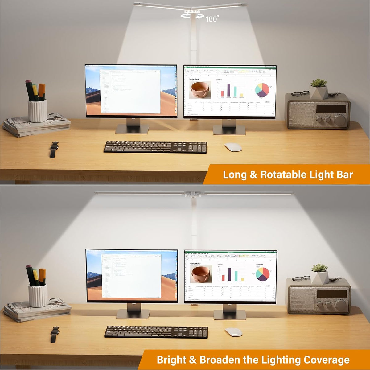 LED Desk Lamp for Home Office - Dimmable Computer Desk Light with Clamp, Modern Architect Task Lamp with Color Changing, Flexible Desktop Lamp with Gooseneck for Monitor, Double Head, Black