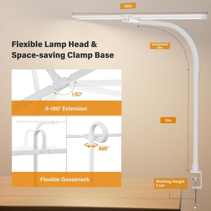 LED Desk Lamp for Home Office - Dimmable Computer Desk Light with Clamp, Modern Architect Task Lamp with Color Changing, Flexible Desktop Lamp with Gooseneck for Monitor, Double Head, Black