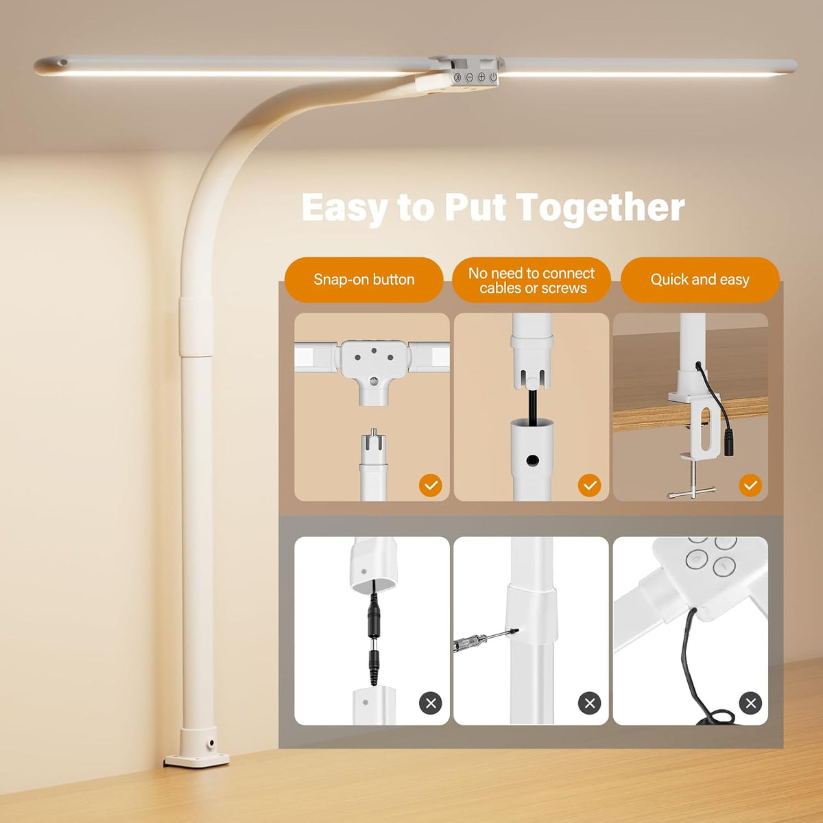 LED Desk Lamp for Home Office - Dimmable Computer Desk Light with Clamp, Modern Architect Task Lamp with Color Changing, Flexible Desktop Lamp with Gooseneck for Monitor, Double Head, Black