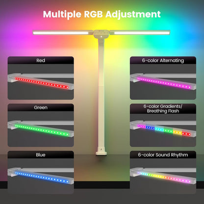 LED Desk Lamp for Home Office - Dimmable Computer Desk Light with Clamp, Modern Architect Task Lamp with Color Changing, Flexible Desktop Lamp with Gooseneck for Monitor, Double Head, Black