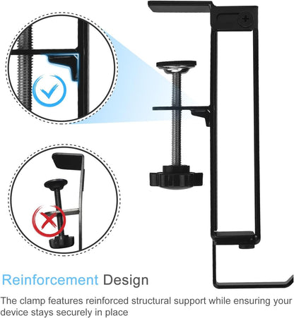 No Drill Adjustable Desk Side Laptop Mount Headphone Hook (Black)