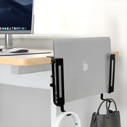 No Drill Adjustable Desk Side Laptop Mount Headphone Hook (Black)