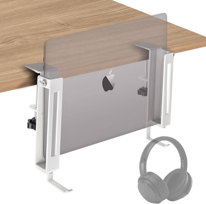 No Drill Adjustable Desk Side Laptop Mount Headphone Hook (Black)
