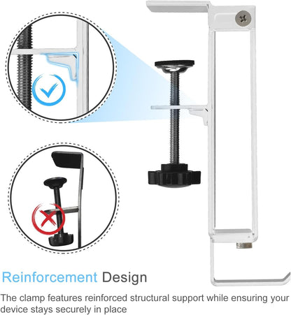 No Drill Adjustable Desk Side Laptop Mount Headphone Hook (Black)