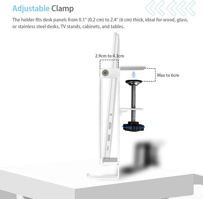 No Drill Adjustable Desk Side Laptop Mount Headphone Hook (Black)