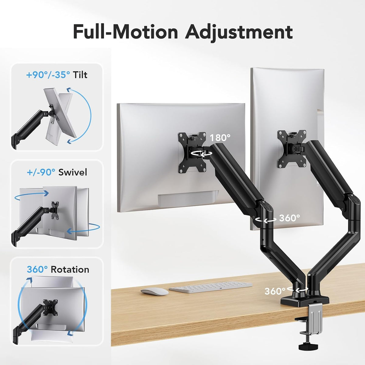 Dual Monitor Mount for 2 Monitors up to 32 inches, Each Arm Holds Max 22lbs, Dual Monitor Stand with Advanced System, Height-Adjustable/Tilt/Swivel/Rotate, VESA Standard 75mm or 100mm