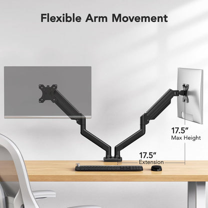 Dual Monitor Mount for 2 Monitors up to 32 inches, Each Arm Holds Max 22lbs, Dual Monitor Stand with Advanced System, Height-Adjustable/Tilt/Swivel/Rotate, VESA Standard 75mm or 100mm