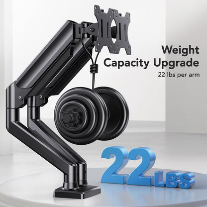 Dual Monitor Mount for 2 Monitors up to 32 inches, Each Arm Holds Max 22lbs, Dual Monitor Stand with Advanced System, Height-Adjustable/Tilt/Swivel/Rotate, VESA Standard 75mm or 100mm