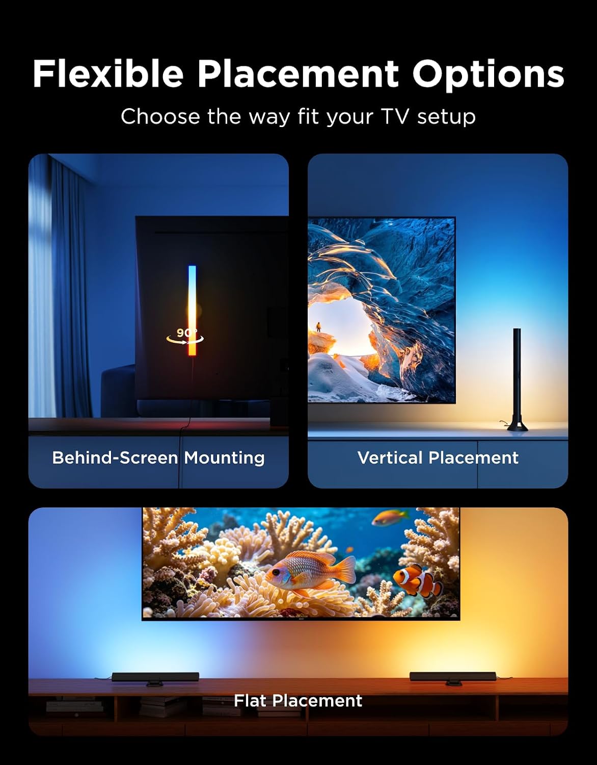 Smart RGBWIC Light Bars, 15-Inch WiFi TV Backlight for 45-70-Inch TVs