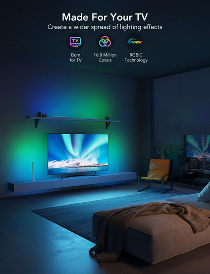 Smart RGBWIC Light Bars, 15-Inch WiFi TV Backlight for 45-70-Inch TVs