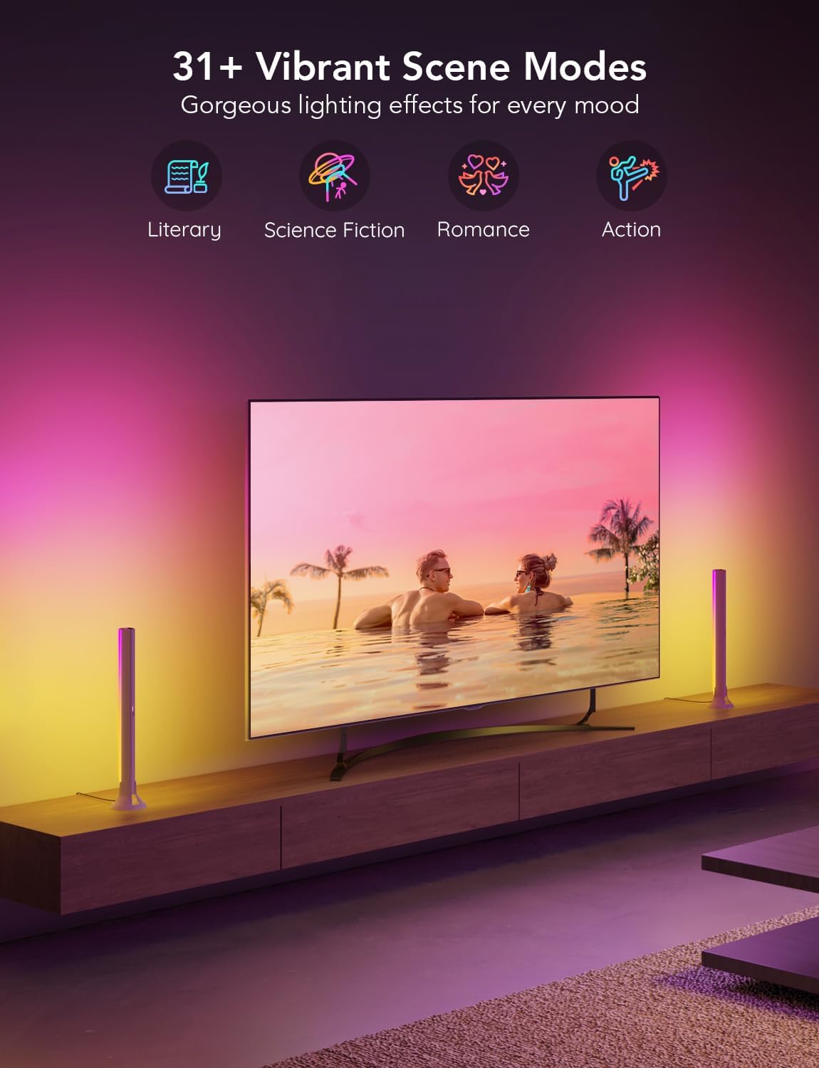 Smart RGBWIC Light Bars, 15-Inch WiFi TV Backlight for 45-70-Inch TVs