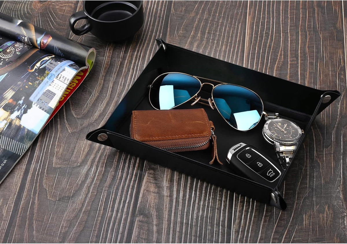 PU Valet Tray for Key Coin Phone Jewelry Wallet, M, Black