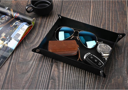 PU Valet Tray for Key Coin Phone Jewelry Wallet, M, Black