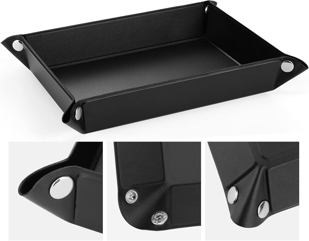 PU Valet Tray for Key Coin Phone Jewelry Wallet, M, Black