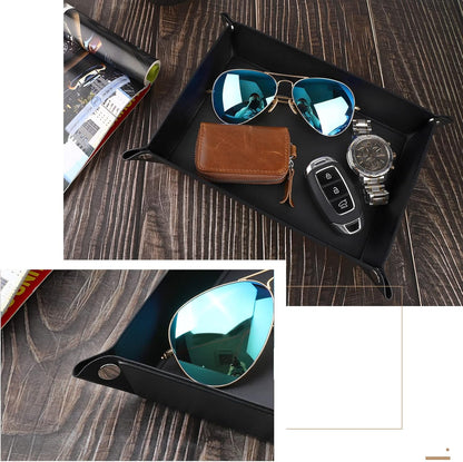PU Valet Tray for Key Coin Phone Jewelry Wallet, M, Black