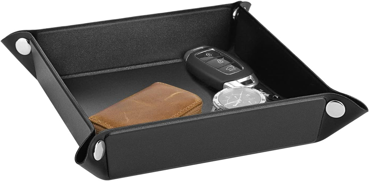 PU Valet Tray for Key Coin Phone Jewelry Wallet, M, Black